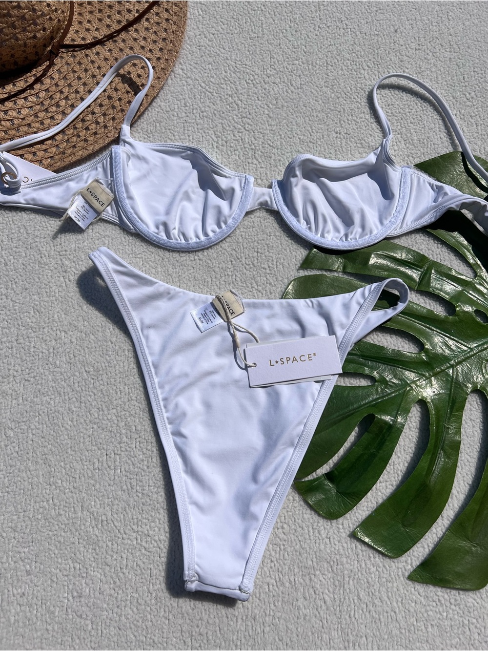 L*Space Belle Bikini Top + Leilani Bitsy Bottom Set White Rose Trim NWT Medium - Picture 7 of 10